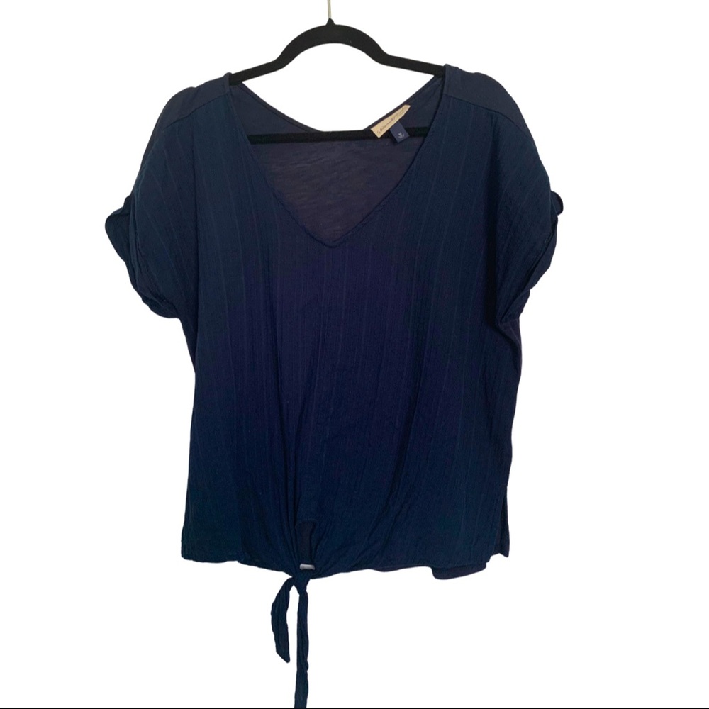 Navy V Neck, Tie Waist shirt sleeved shirt